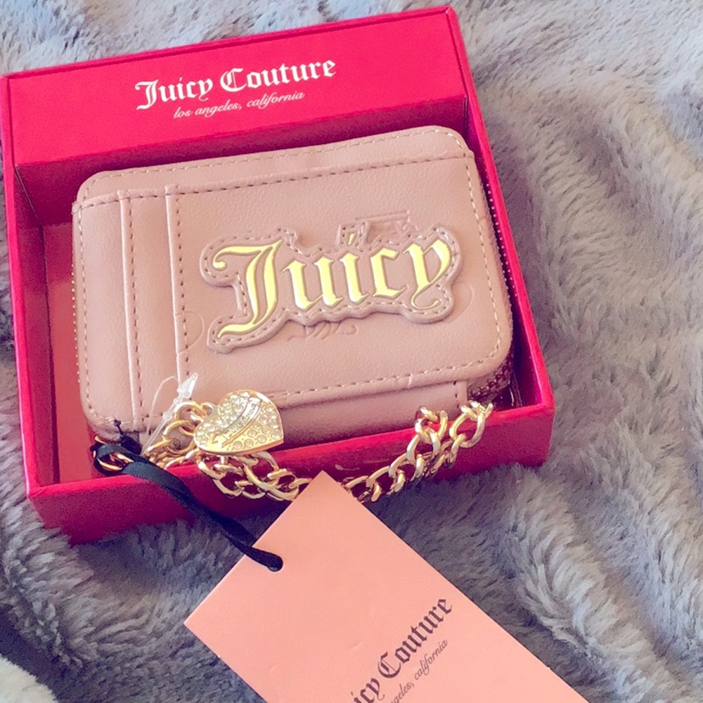 Juicy Couture Dusty Blush Pink Heart Gold Logo Small Square Credit Card Wallet